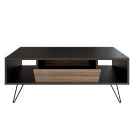 Hanah Home Mesa de Centro Negro y Nogal 120cm Melamina 18mm Patas Metal